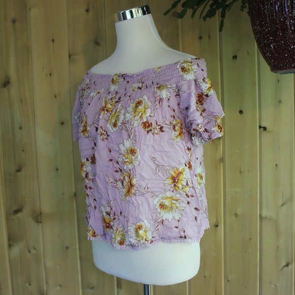 Rewind Off Shoulder Lavender Floral Blouse Med - Picture 5 of 13